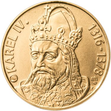 Náhled Averzní strany - Sada zlatého dukátu a stříbrného odražku Karel IV. 700. výročí narození - b.k.