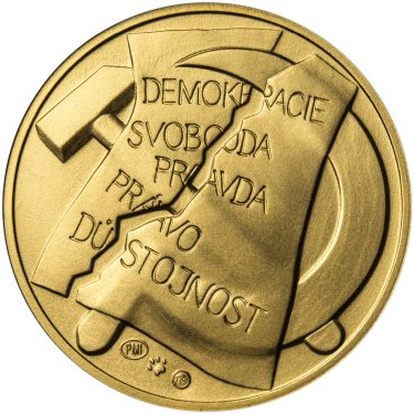 Náhled Reverzní strany - Memento 25. února 1948 - komunistický puč v Československu - 1 Oz zlato b.k.