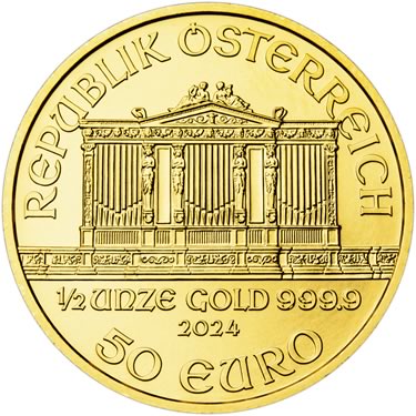 Náhled Reverzní strany - Wiener Philharmoniker  1/2 Oz - Investiční zlatá mince